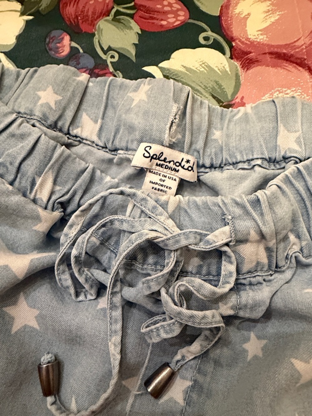 Splendid Tencel Light Blue Star-Print Drawstring Shorts - Picture 2 of 5